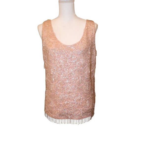 Vintage Sparkly Sequin Blush Pink Cocktail Tank Top Large